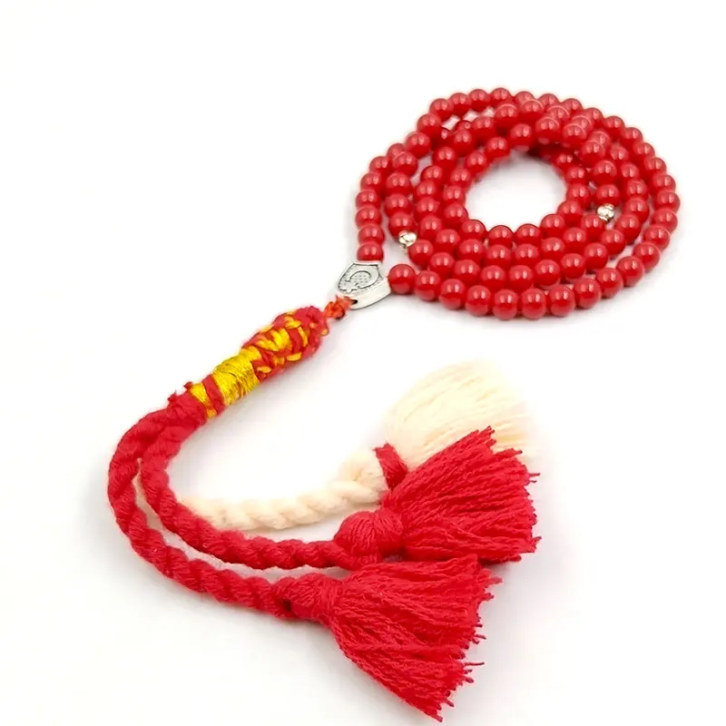 

Red Stone Tasbih 99beads Cotton tassel handmade Karakosh muslim women ramadan gift Misbaha arabic fashion accessories bracelet