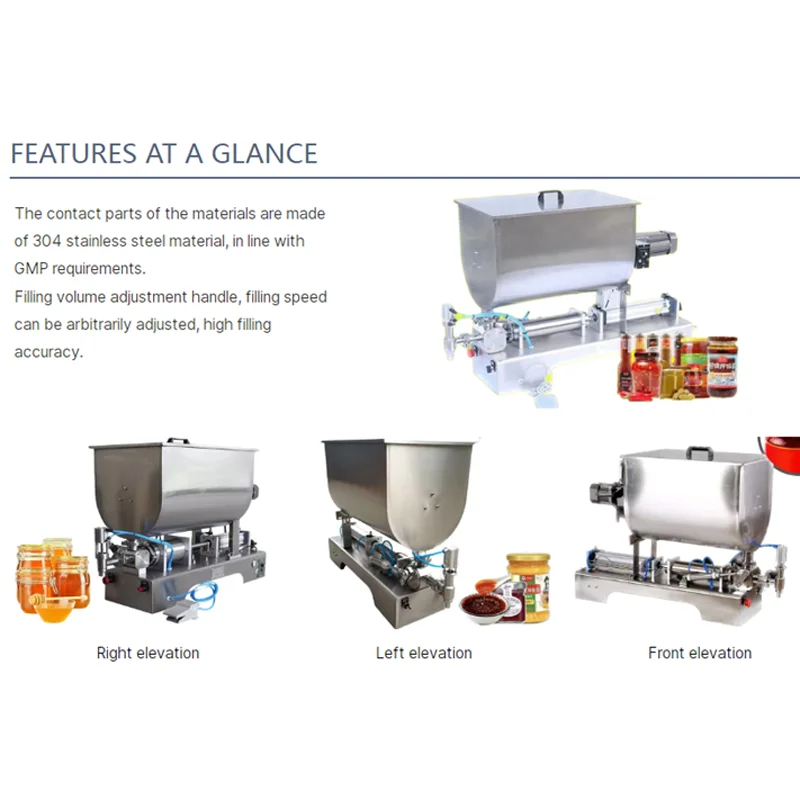 

PBOBP Auto Big Capacity Chili Sauce Peanut Tomato Pasta Oil Filling Machine Pneumatic Piston Pasta Filler With U-Shaped Hopper