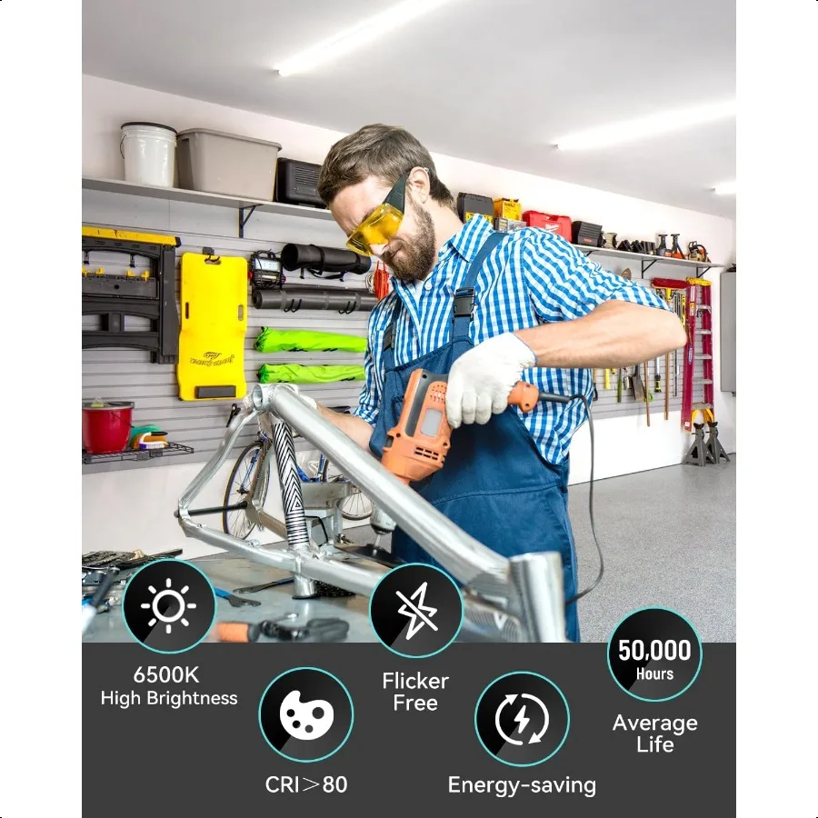 6 Pack 4FT T5 LED Integrated Fixture 6500K 20W 2300LM(er Bright White) Linkable LED Shop Light Garage Ceiling and Cabinet Light