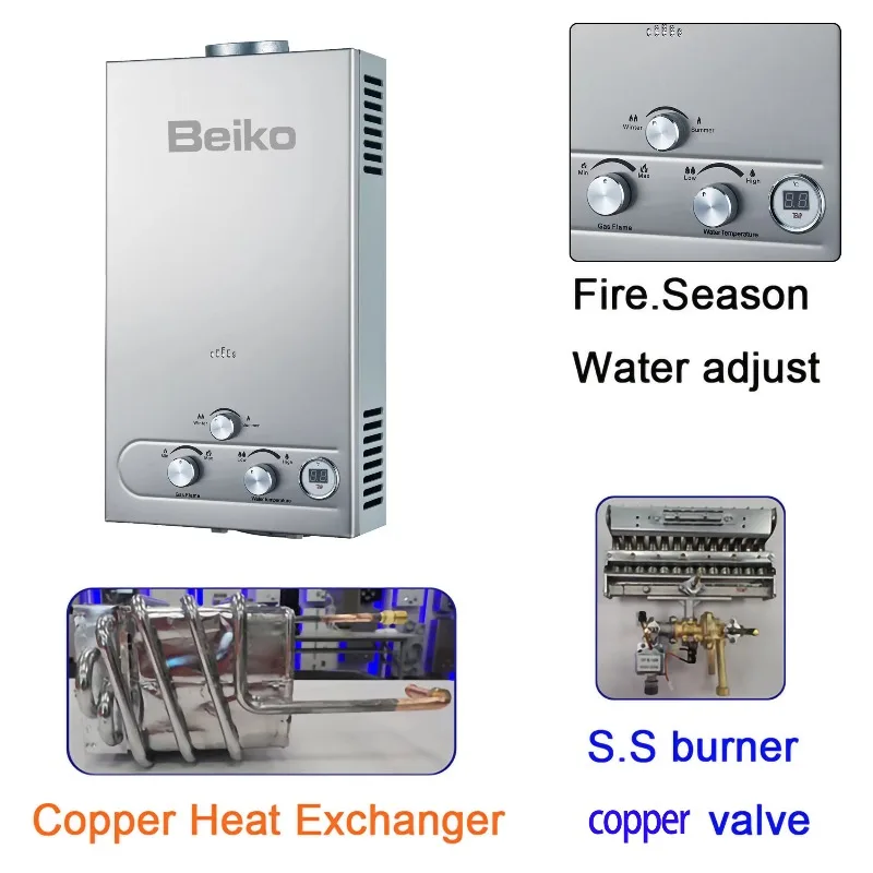 سخان مياه يعمل بالغاز بدون خزان متعدد السعة، تصميم من الفولاذ المقاوم للصدأ سعة 6 لتر - 12 لتر مع شاشة LCD وتوافق ثنائي الوقود LPG/NG لـ rv #6