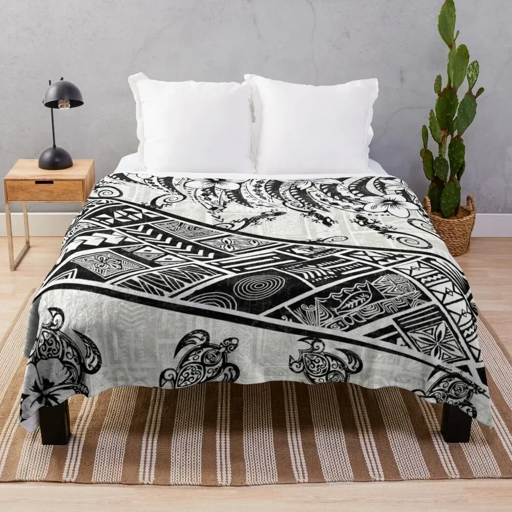 

Black And White Polynesian Tribal Distressed Throw Blanket Blankets For Bed Loose Blankets