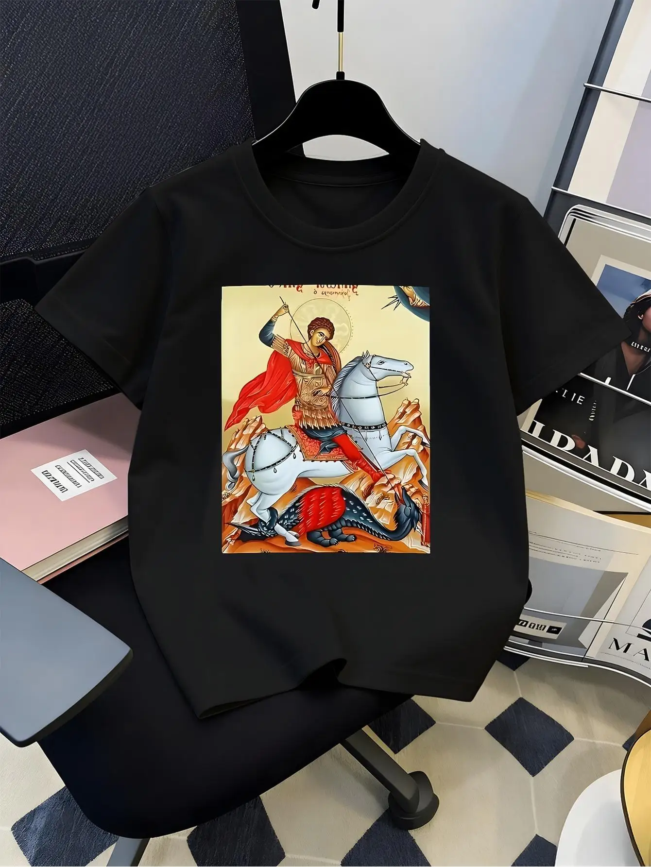 Saint George Slaying Dragon Religious Icon Graphic T Shirt For Boys Girls Family Matching Short Sleeve Tee Parent Kid Summer Top