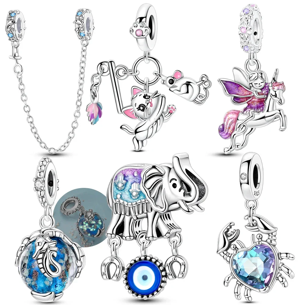 

Синий циркон, бусины в виде слона, животного, кота, подходят для браслета, подвески, серебро 925, оригинальные ювелирные изделия, женские свадебные подарки, аксессуары «сделай сам»