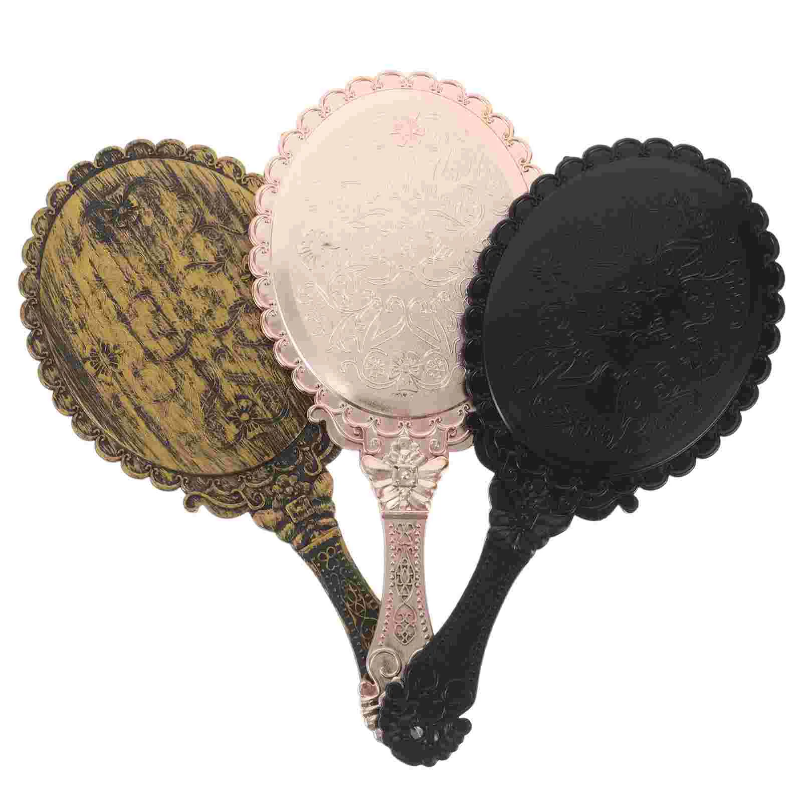 

3 Pcs Vintage Makeup Handheld Portable Compact for Office Travel Beauty Routine Hairdressing Hand Mirror Makeup Mirror