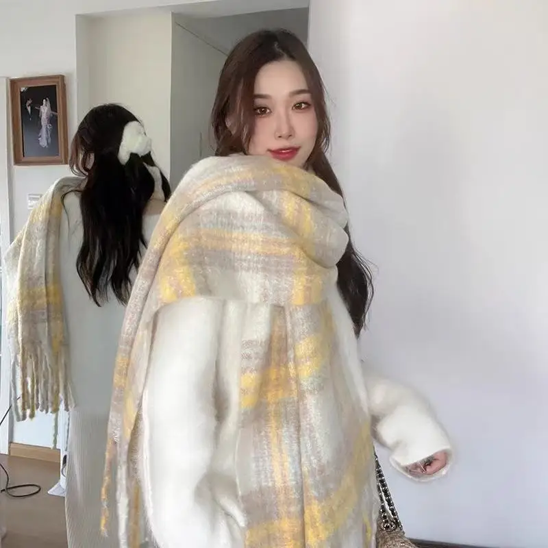 ﻿   여성용 레인보우 헤어리 테슬 에샤르프 겨울용 두꺼운 따뜻한 숄 및 랩 반다나 파시미나 롱 테슬 여성용 풀라드 두꺼운 담요