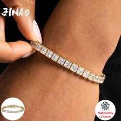 JINAO 1 Row 6mm Hip Hop Bracelet Gold Color Plated Micro Pave AAA Cubic Zirconia Iced Out Bling Box Chain Bracelet Men's Gift