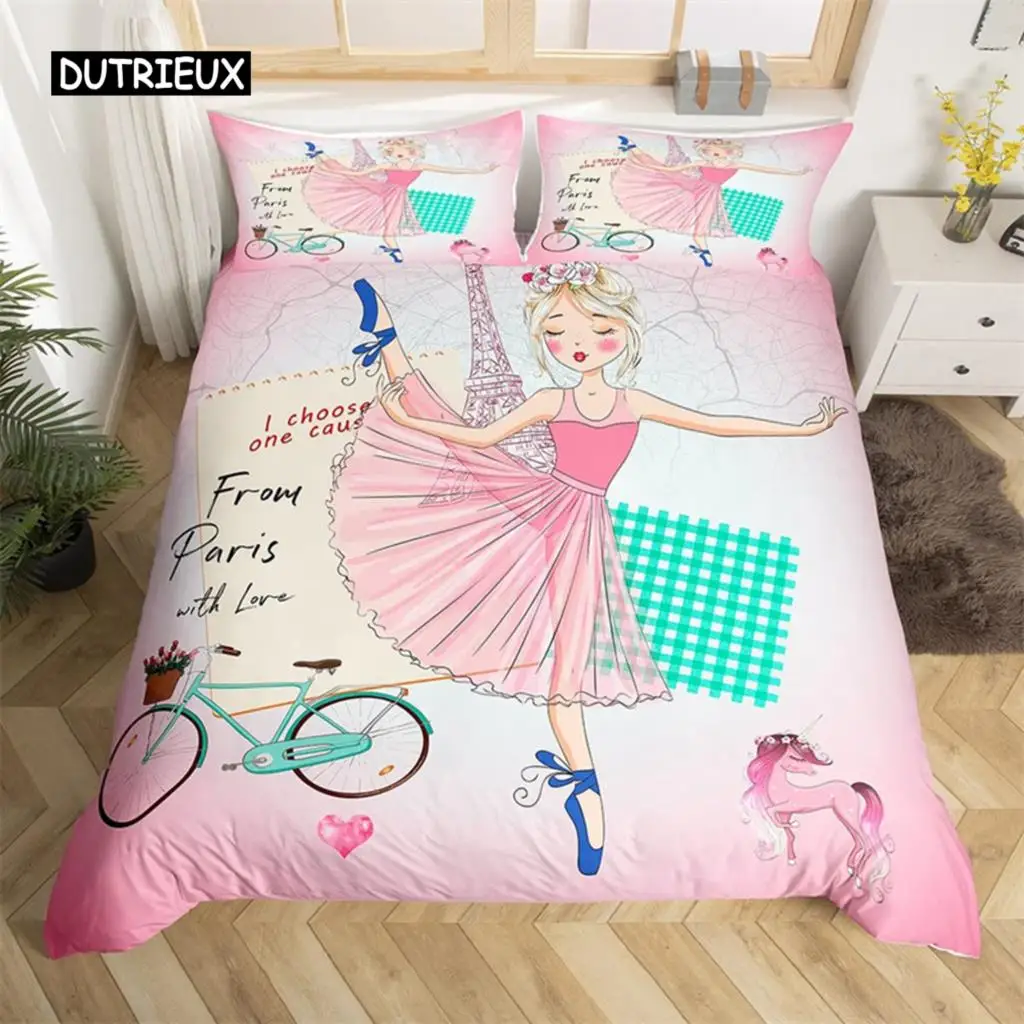 

Eiffel Tower Duvet Cover Twin Romantic Paris Theme Decor Bedding Set For Boy Teen Microfiber Ballet Girl Unicorn Comforter Cover