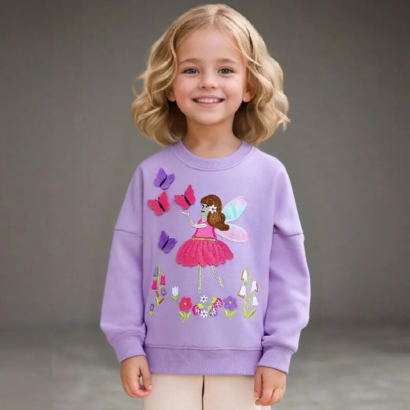 

Little maven, осенняя детская одежда, свитшот с рисунком цветочной феи для маленьких девочек, топы принцессы с длинными рукавами и бабочками для девочек