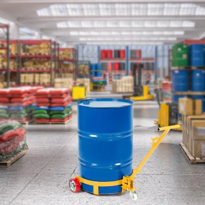 Chariot à fût 250 L, capacité de charge 544 kg, plateau roulant 3 roulettes, cadre en acier, poignée réglable, socle roulant, outil de manutention pour fûts, tambours, bidons, huile, entrepôt, usine