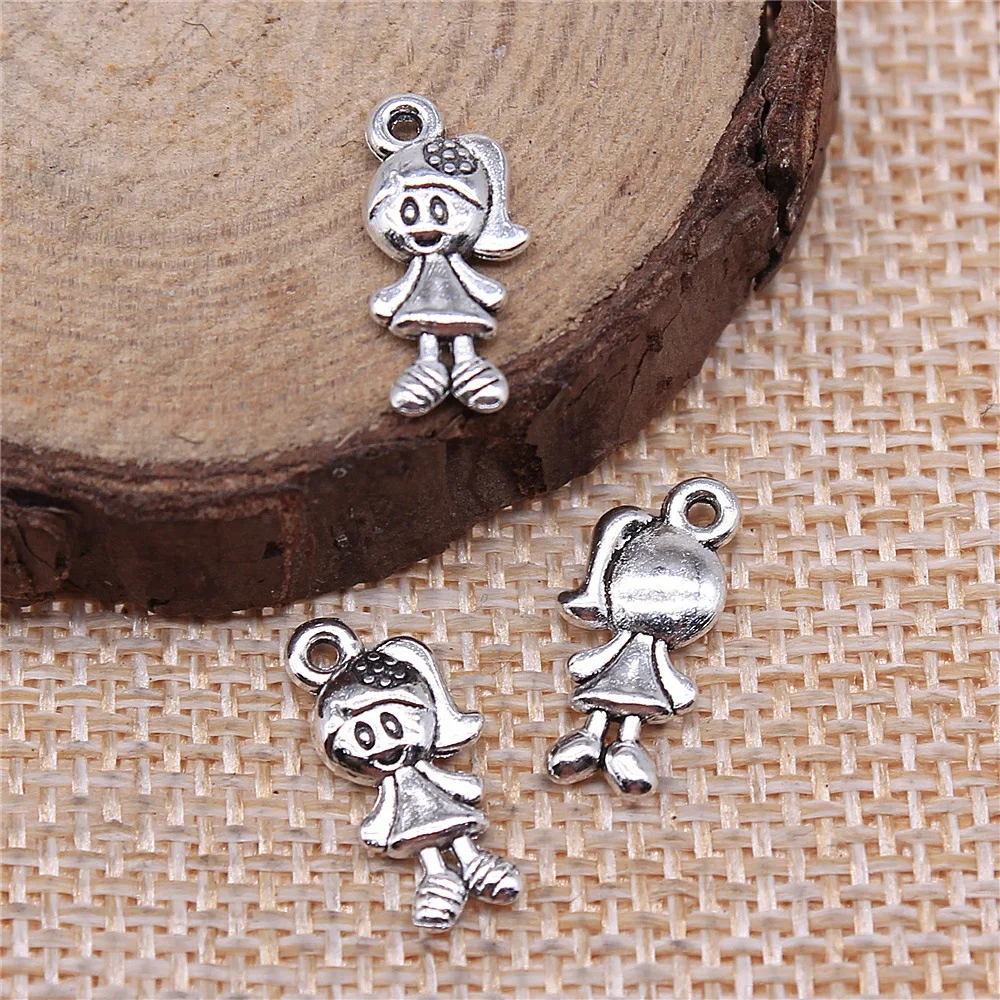 40pcs 15x7mm(0.59x0.28inch) Antique Silver Color Little Girl Charms Alloy Jewelry Findings