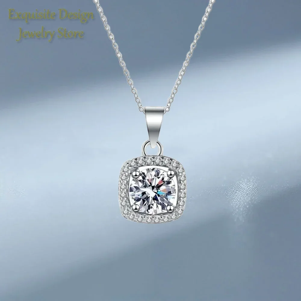 

Square Female 1/2ct Moissanite Pendant Classic Gifts, PT950 Platinum Necklace for Women Wedding Fine Jewelry
