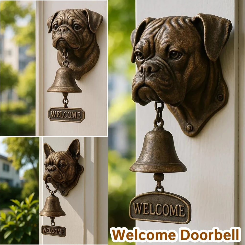 

Retro Welcome Doorbell Dog-Shaped Front Door Chime Bell Animal-Themed Dinner Bell Entry Wall & Door Decor with Loud Ringing
