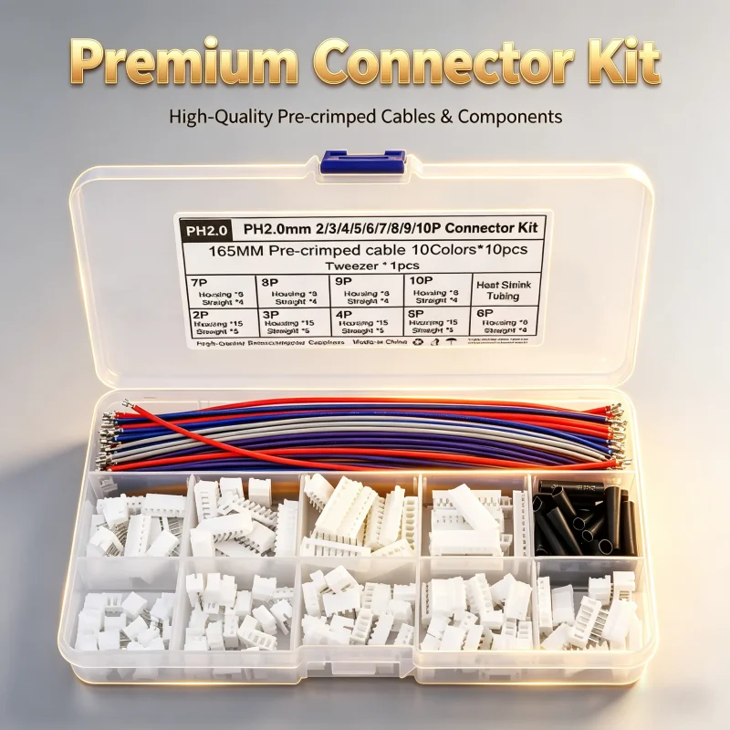 

10 Colors PH2.0mm Connector Kit 2P-10P Housing Straight Pin Header Terminal Wire 165mm JST Plug Cable Assortment for Electronic