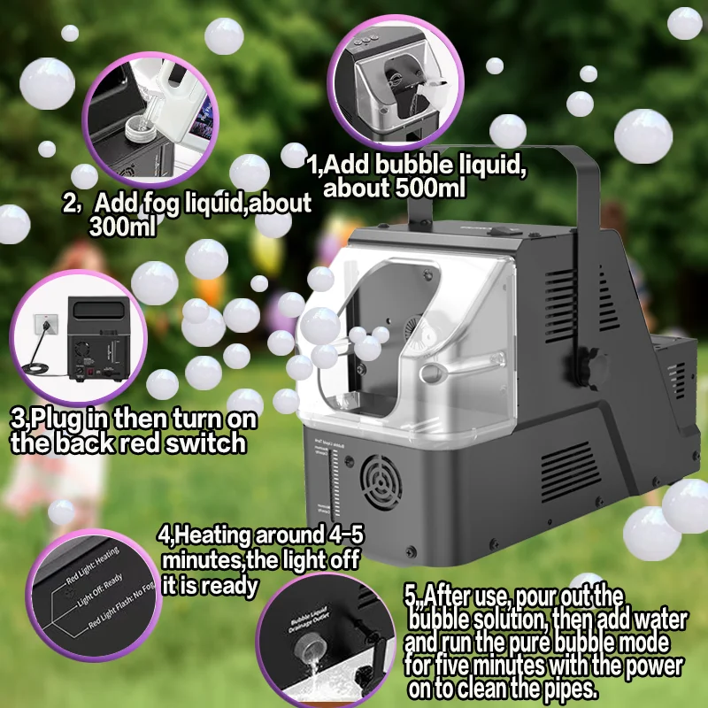 เครื่องทำฟองสบู่หมอก 3-in-1,เครื่องทำฟองควันพร้อมรีโมทคอนโทรลไร้สายสำหรับงานแต่งงานเวทีคริสต์มาสของขวัญวันฮาโลวีนของเล่น
