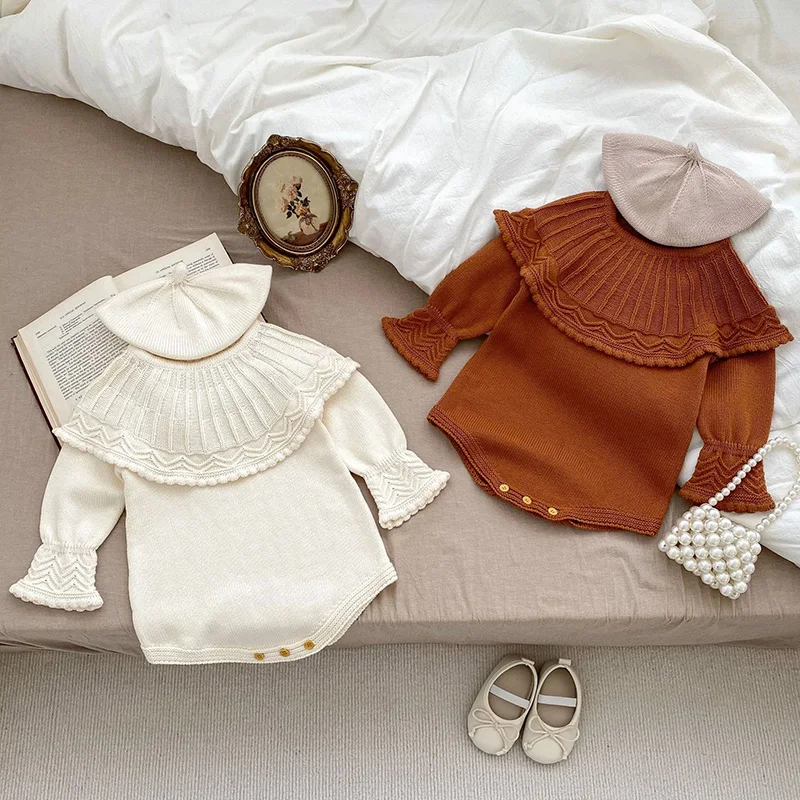 Baby Clothes Cotton Knit One Piece O-Neck Toddler Bodysuit Girls' Fall Rompers