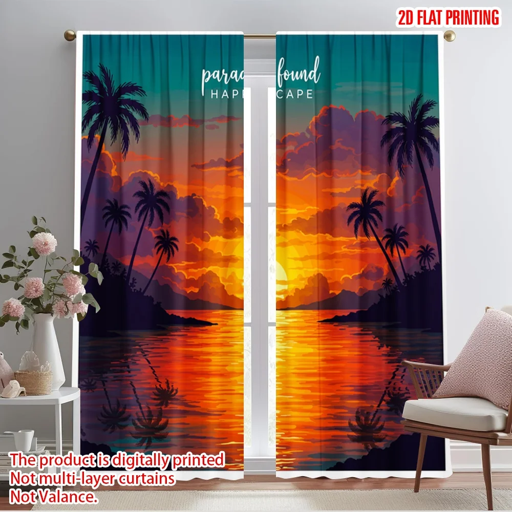 

2pcs 2D flat printing Scene Curtains Paradise Found Happy Scape Fabric Without Electricity 0 Use for All Season celebrations
