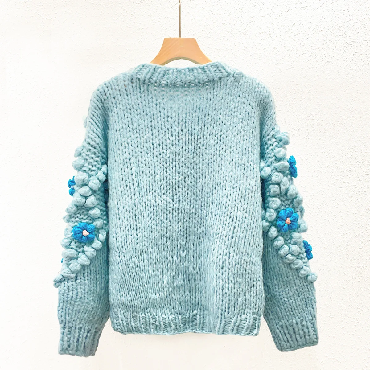 Cardigan Hand-crocheted Stick Needle Fur Ball Knitted Coat Embroidery Hook Floral Sweater Autumn/Winter Woman Clothing