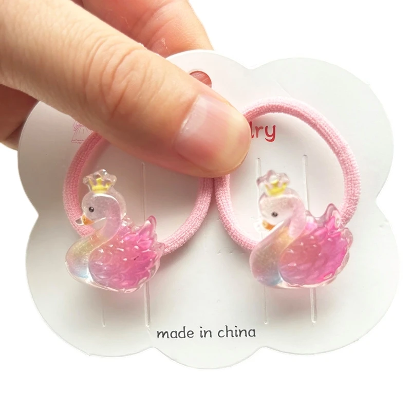 2PCS Cartoon Rabbit Swan Lovely Girls Elastic Hair Bands Princess Hair Accessories Children Hair Ties Baby Headwear