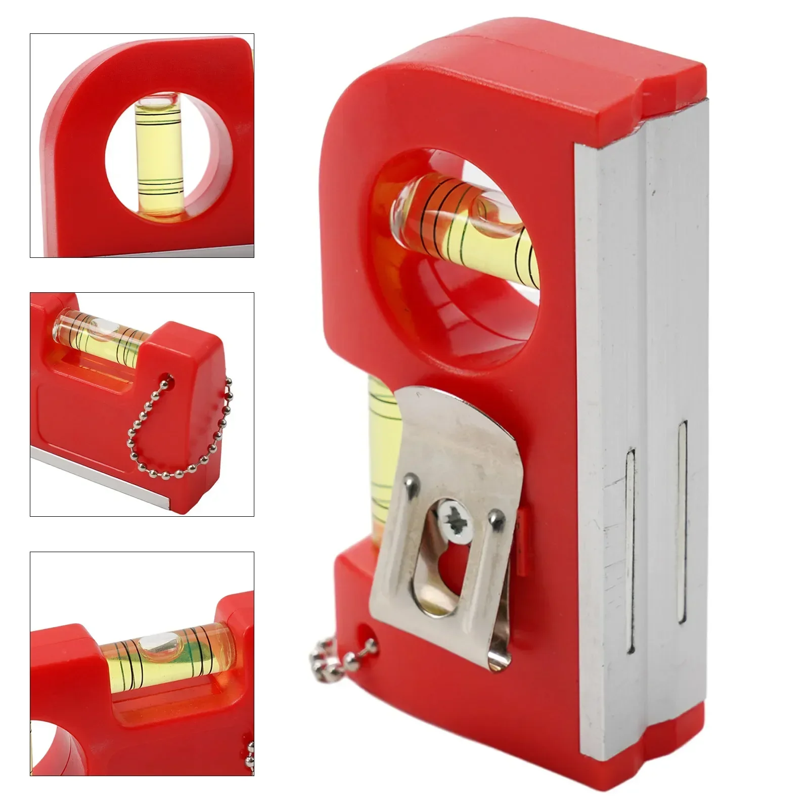 Quality Brand New Key Chain Leveler Mini Horizontal Magnetic Pocket Level Red With Metal Chain Hook Aluminum Alloy+ABS