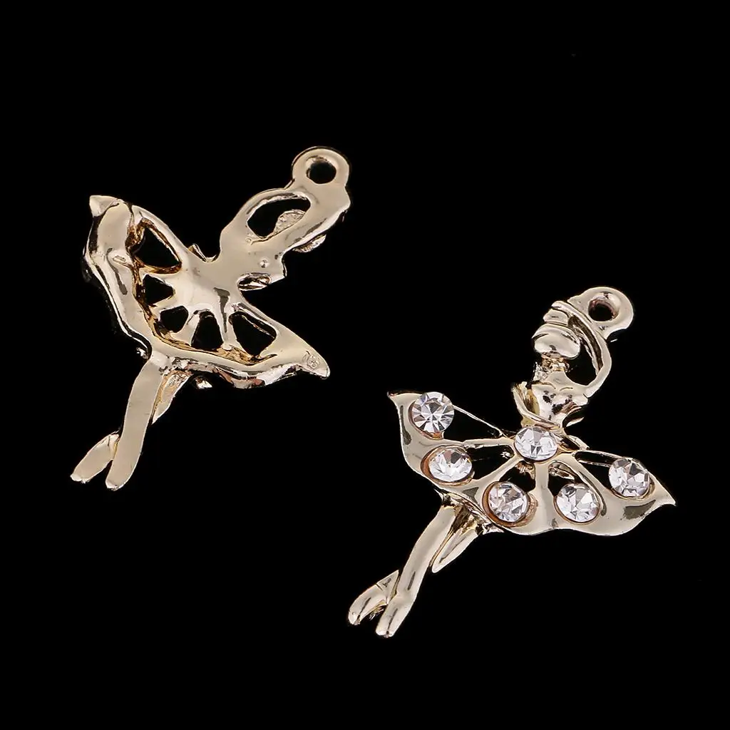 10Pcs Rhinestone Fairy Ballet Dancer Ballerina Girl Gold Color Alloy Charms Necklace Pendant DIY Jewellery Making for Women Girl