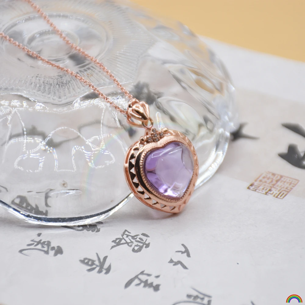 

Natural Amethyst Ocean Heart Love Pendant, Simple Clavicle Chain, Women's Style, Rwbuy Brand Jewelry Design