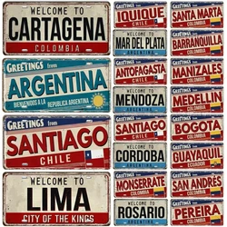 Chile Argentina Ecuador Colombia License Plate Landmark Aluminum Sign City State Decorative Car Plate Garage Club Bar Wall Decor