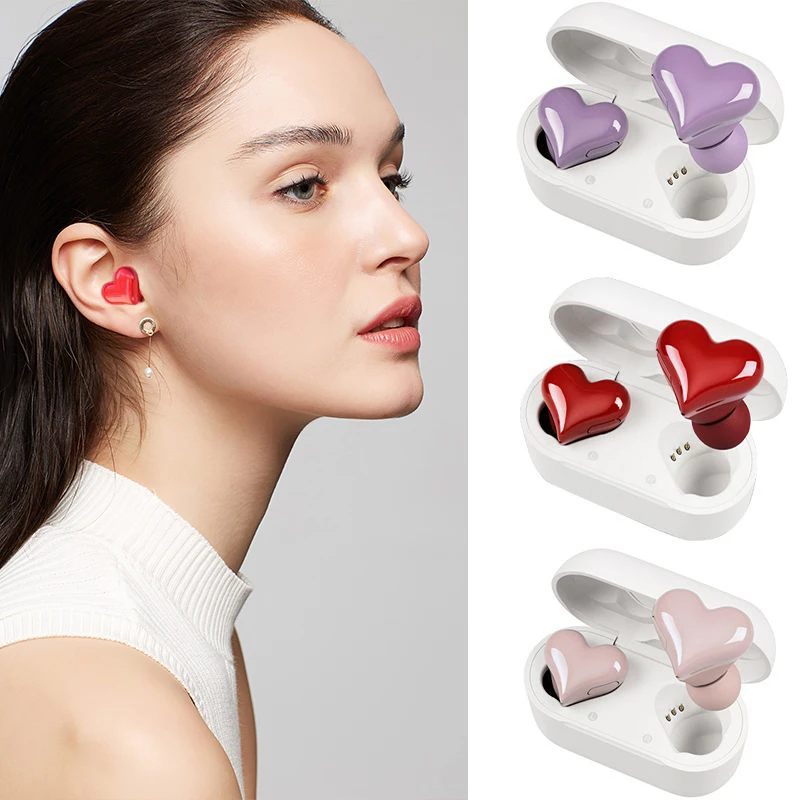 Wireless Earphones For Girl Students Women TWS Earbuds Bluetooth Headset Heart Shape Buds Fashion Pink Gaming Headphones Gift