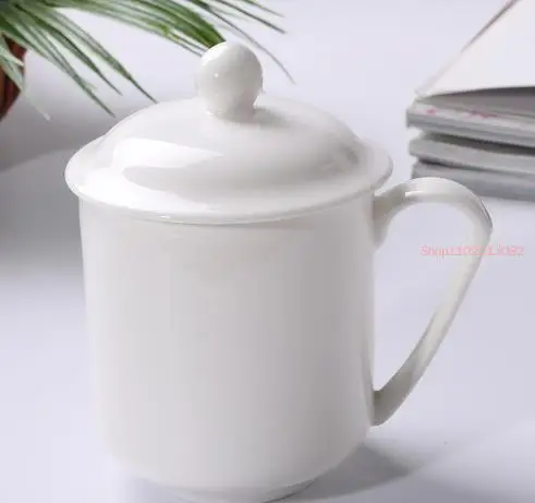 500ML, Bone China Cappuccino Cup Mug, Cafeteria Blank Ceramic Pure White Enamal, with Lid, Taza Ceramica Thermo Camera