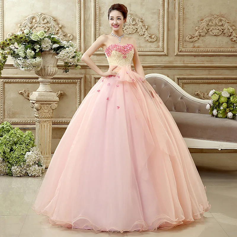 New Flesh Pink Strapless Puffy Dress for Birthday Party, Vocal, Piano, Host, Art Exam, Colorful Gauze Performance Costume
