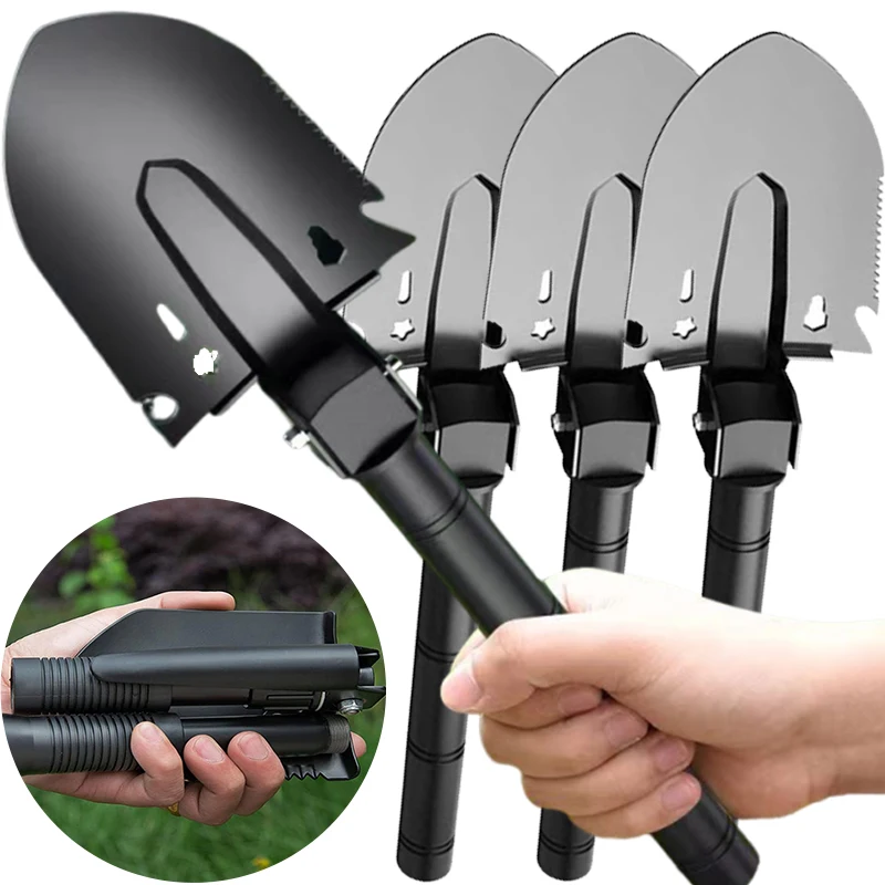 Multifunctional Folding Spade Magnetic Portable Gardening Manual Tools Travelling Camping Foldable Emergency Shovel with Compass