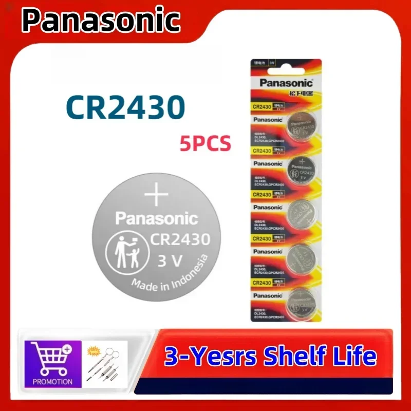 

5PCS Original Panasonic CR2430 Watch Buttom Battery DL2430 ECR2430 GPCR2430 CR 2430 3V Lithium Coin Cell Batteries