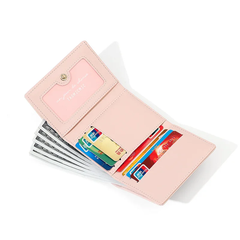 กระเป๋าสตางค์ผู้หญิงแบบสั้นสไตล์เกาหลี ลายหมีน่ารัก สำหรับนักเรียน พับสาม หนัง PU ใส่เงิน ขายส่ง