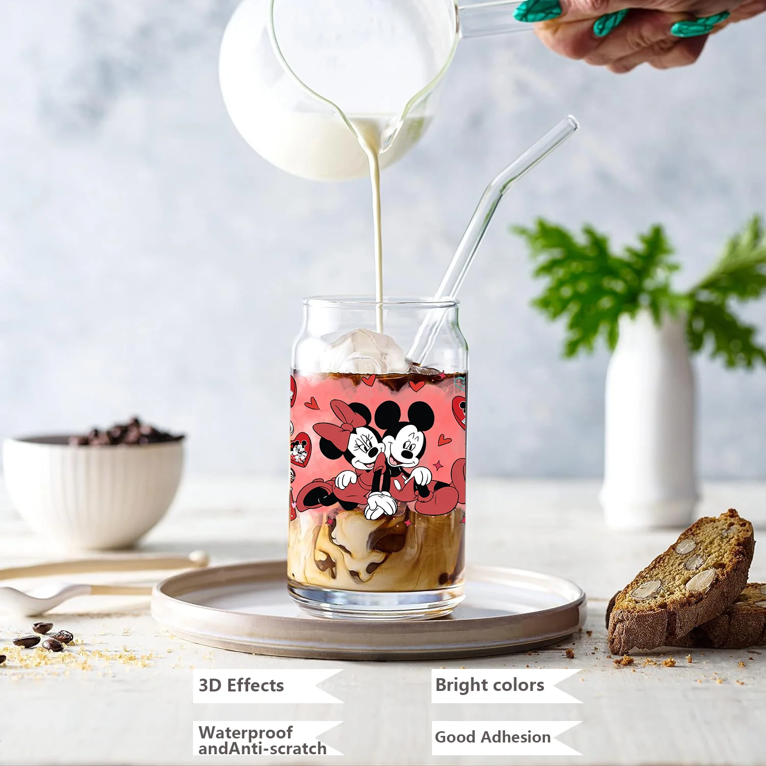 عيد الحب ميكي XOXO سهل التقشير مقاوم للماء لتقوم بها بنفسك الشارات ثلاثية الأبعاد نقل ملصقات uvdtf 16oz uv dtf بهلوان كوب يلتف ملصق