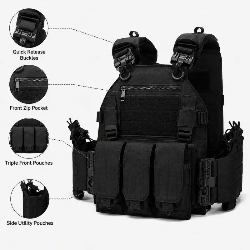 Tactical Vest Polyester Carrier with Triple Magazine Pouch Quick Release Airsoft Hunting Vest for Outdoor Training view 5