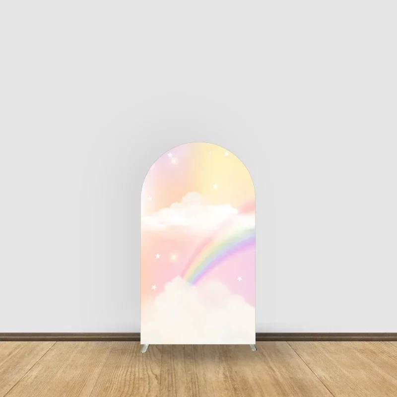 Rainbow Cloud Pink Theme Arch Backdrop Covers Customizable Design Arch Background Cloth For Children Birthday Party Events