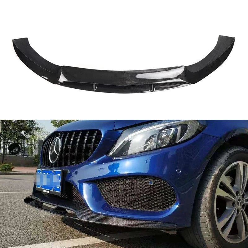 C43 Carbon Fiber Front Bumper Lip Spoiler Splitters for Mercedes-Benz C Class W205 C205 C200 AMG Package Sedan 2015 - 2019