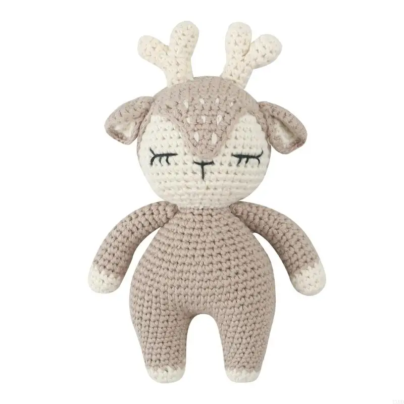 4XBD Crochet for Baby Handmade Animation Knit Sleepy Deer Stuffed Animal Infant Toy for Boys and Girls 6.1inches