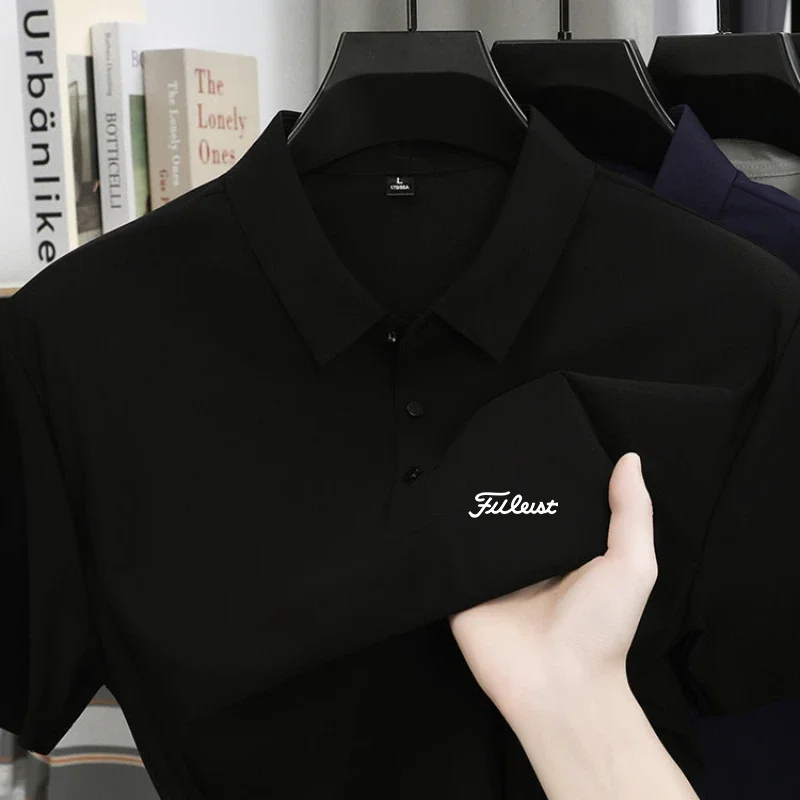 Brand Ice Silk Short sleeved Men's High end Polo Shirt Golf Printed Top 2026 Summer New Comfortable Breathable Casual T-shirt