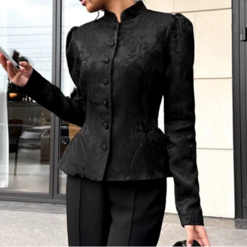 solid-color-jacquard-glossy-satin-tops-women-chic-stand-collar-single-breasted-slim-fit-short-coats-lady-daily-outwear-new