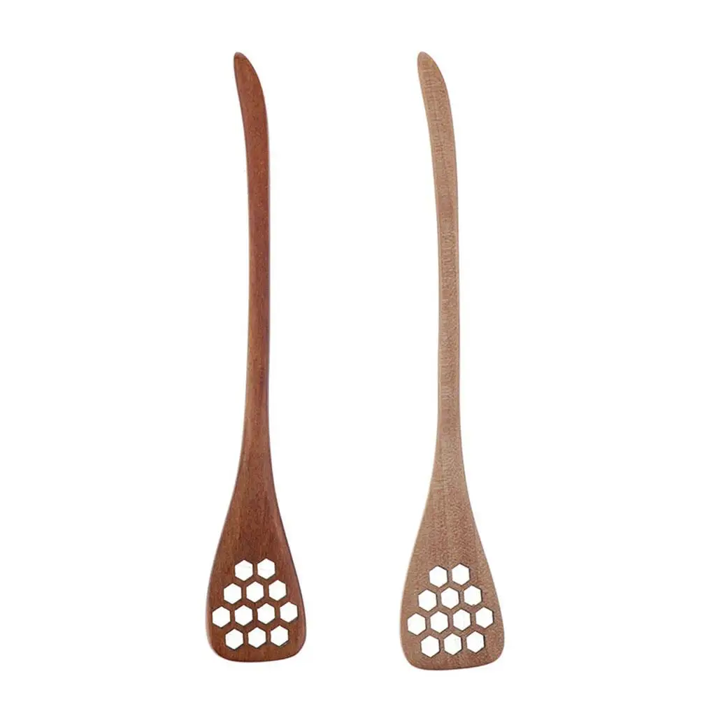 Wooden Hollow Out Honey Spoon Long Handle Coffee Stirring Spoon