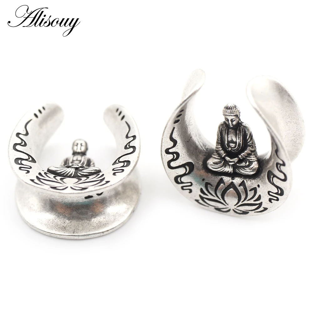 Alisouy 1PC Alloy Casting Cross Buddha Palm Bird Saddle Ear Tunnel Plug Expander Stretcher Gauges Earrings Piercing Body Jewelry