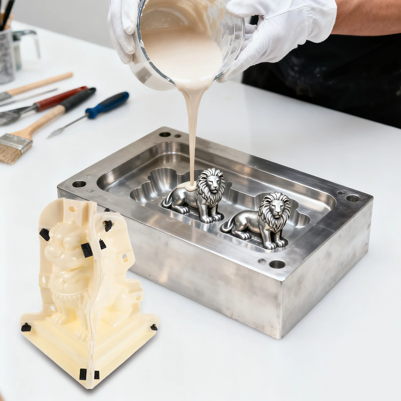 قالب تمثال الأسد تصميم حيوان كلاسيكي لعمود الحديقة مدخل الشرفة الاسمنت الفني الحرفية DIY صب الجص الزخرفي #6