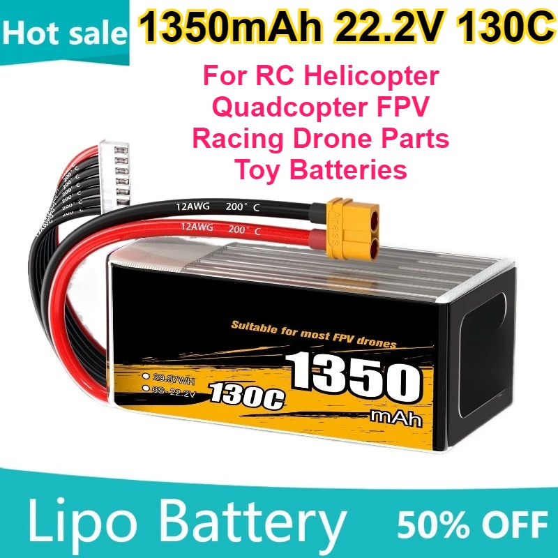 

1350mAh 22.2V 130C Rechargeable LiPo Battery for RC Helicopter Quadcopter FPV Racing Drone Parts Toy Batteries