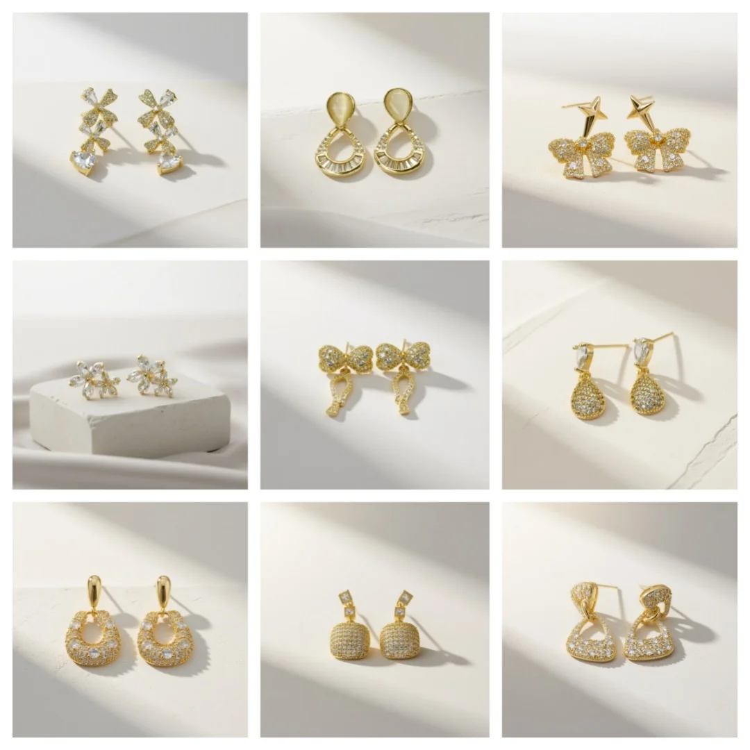 Delicate Metal Stud Earrings with Crystals Luxury Diamond-Look Glamorous Gift for Wife Girlfriend Bestie Birthday Anniversary