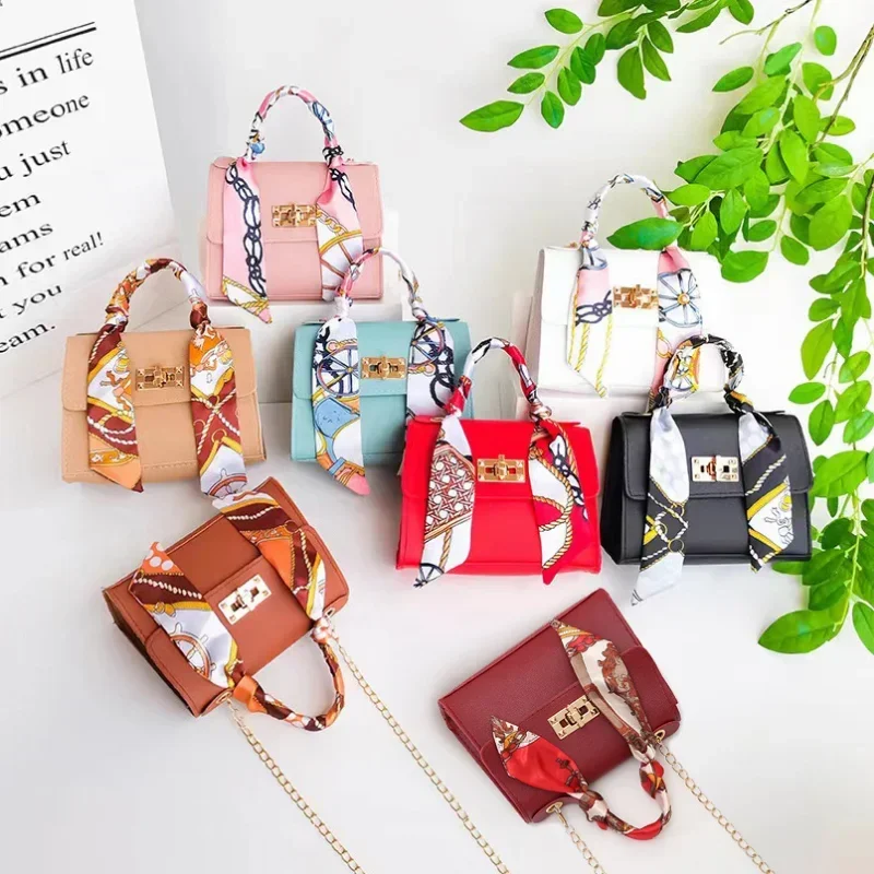 Fashion Handbags Small Silk Scarf Shoulder Bags PU Leather Lady Chain Bag Designer Luxury Crossbody Messenger Bags for Women