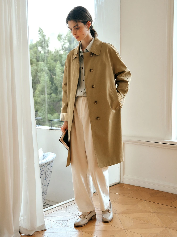 

OLrain Casual Trench Coat Women's Autumn 2025 New Simple Contrasting Color Mid-Length Coat Simple Design Jackets M57CF95892