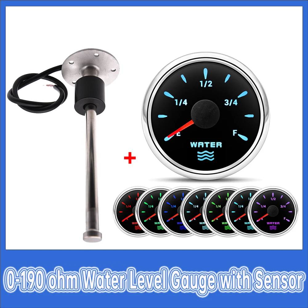 0-190ohm Water Level Meter/with 100mm-500mm Car Water Level Gauge Sensor Water Level Indicator 7 Colors Backlight  for Car Boat