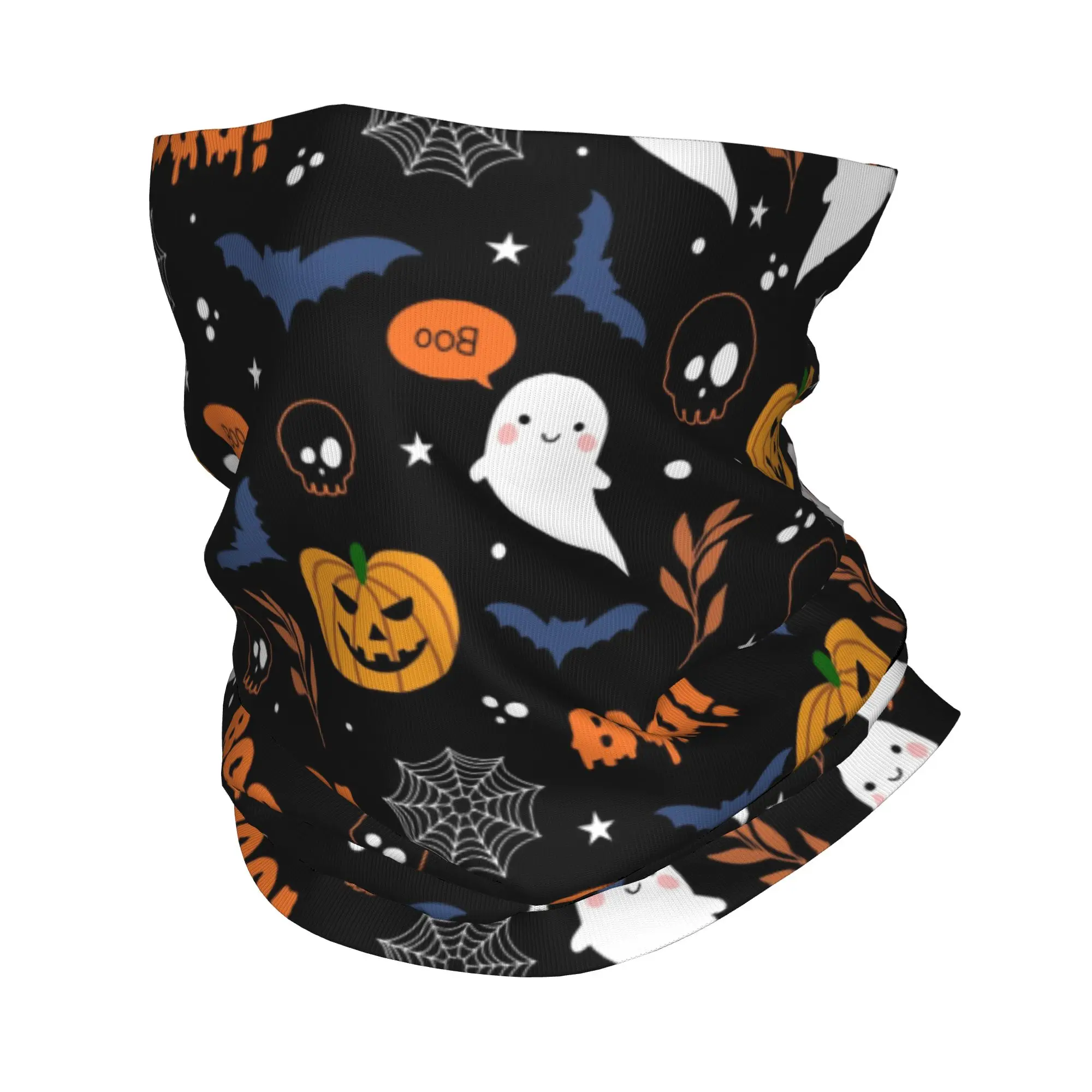 Halloween Pumpkin Ghost Cats Bandana Neck Gaiter Windproof Face Scarf Cover Men Women  Headband Tube Balaclava
