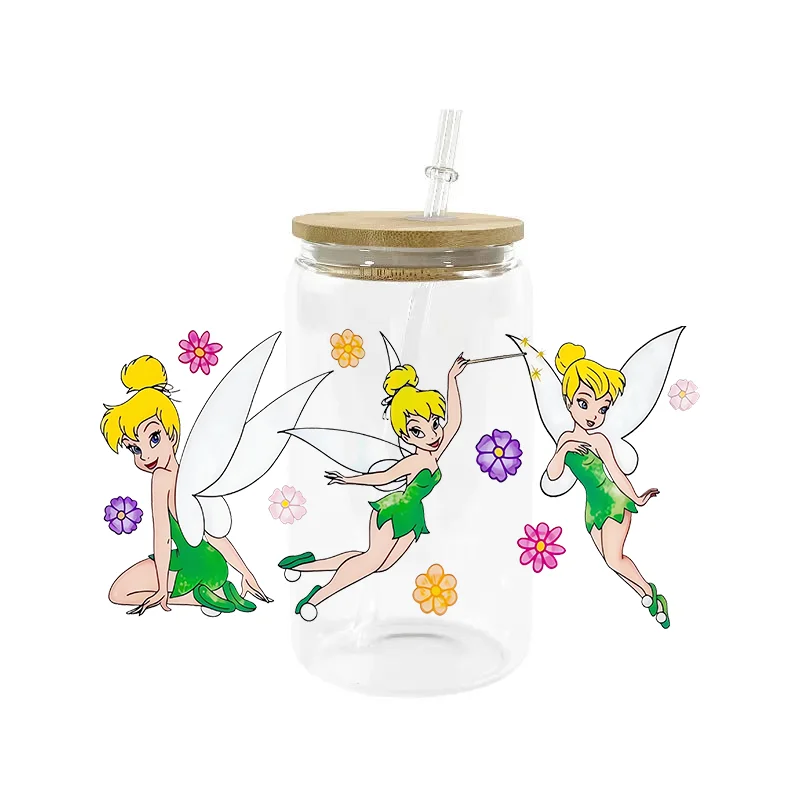 Miniso Cartoon Fairy UV DTF Cup Wrap for 16oz Libbey Glasses Peter UV DTF Washable Transfers Stickers Custom DIY Mug Sticker