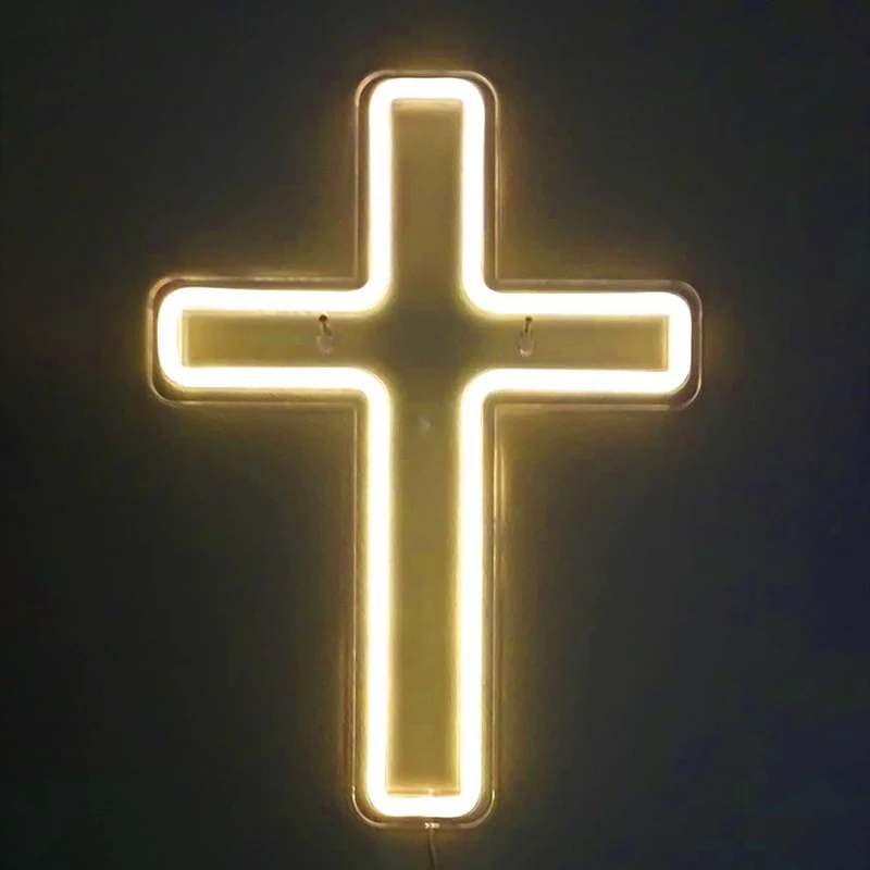 

Big Cross Neon Light Sign Custom Name Beer Bar Home Decor Open Store Lamp Display Usb With Dimmer Keep Away Evil Spirits